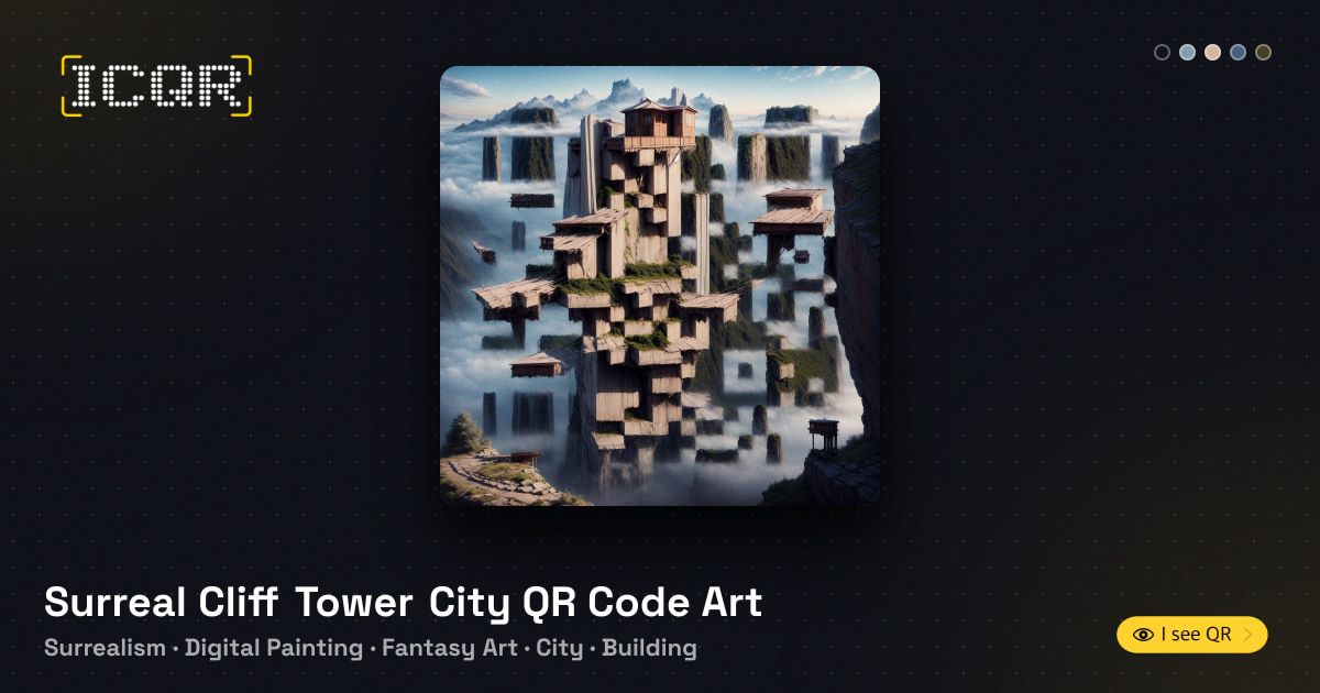 Surreal Cliff Tower City QR Code Art • ICQR