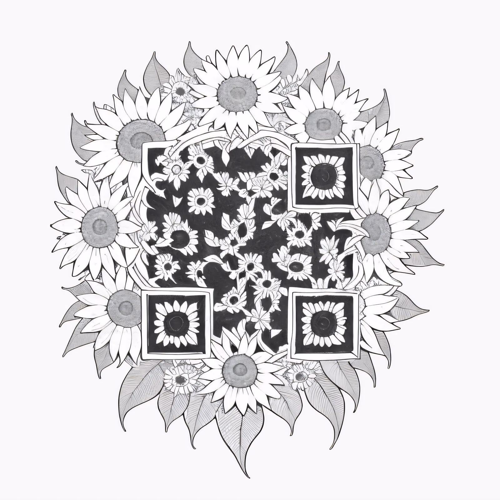 Sunflower Wreath Ink Tattoo QR Code for Temporary Tattoos — image 1