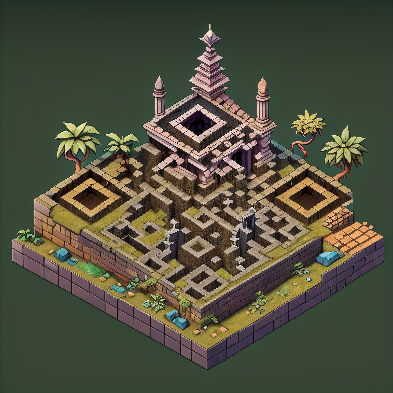 Isometric Jungle Temple Ruins QR Code Art — image 1