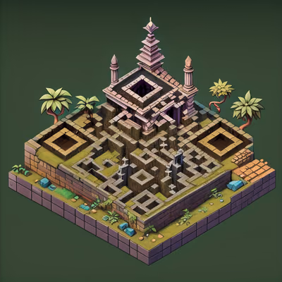 Isometric Jungle Temple Ruins QR Code Art — image 1
