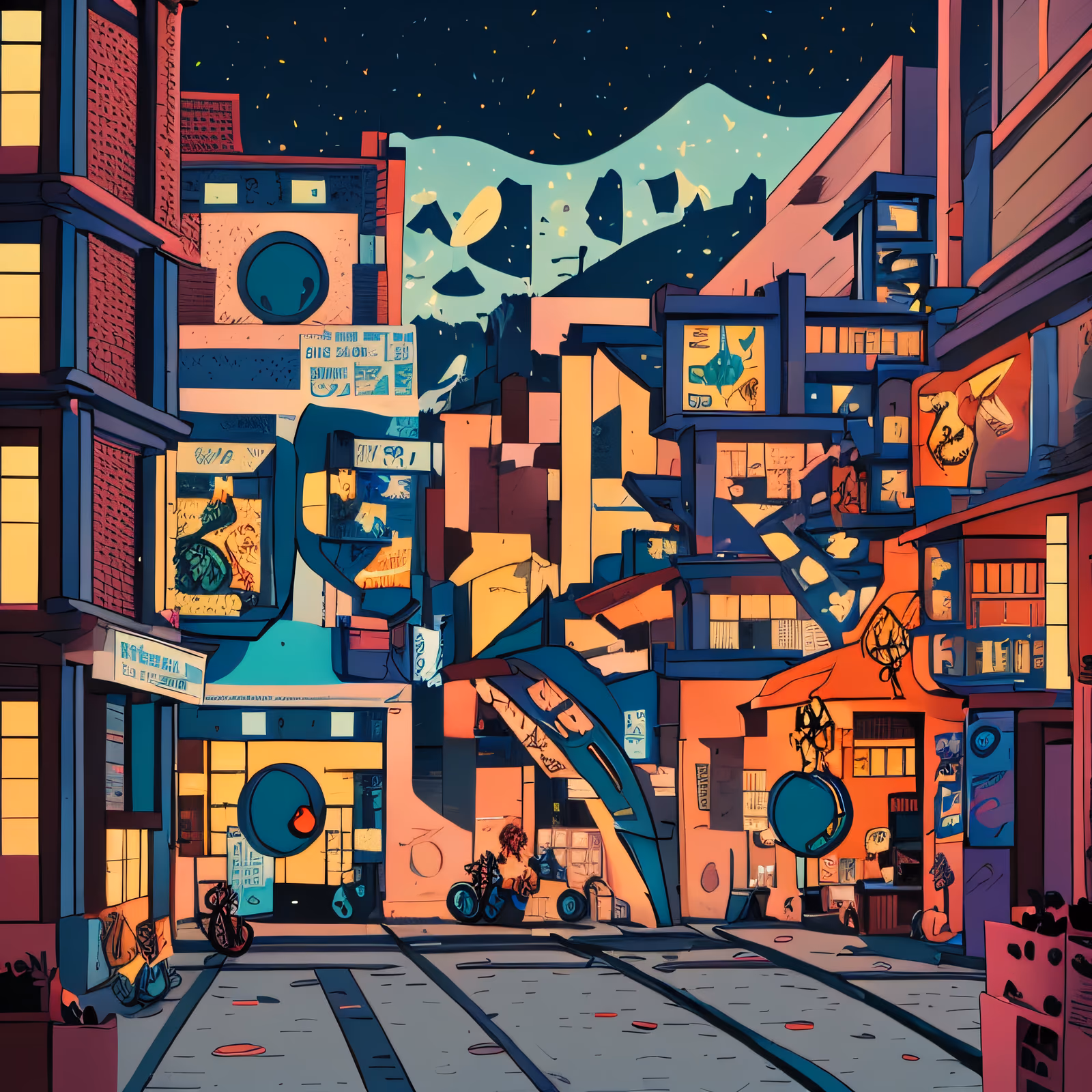 漫画风夜街二维码艺术海报 — 图片 1