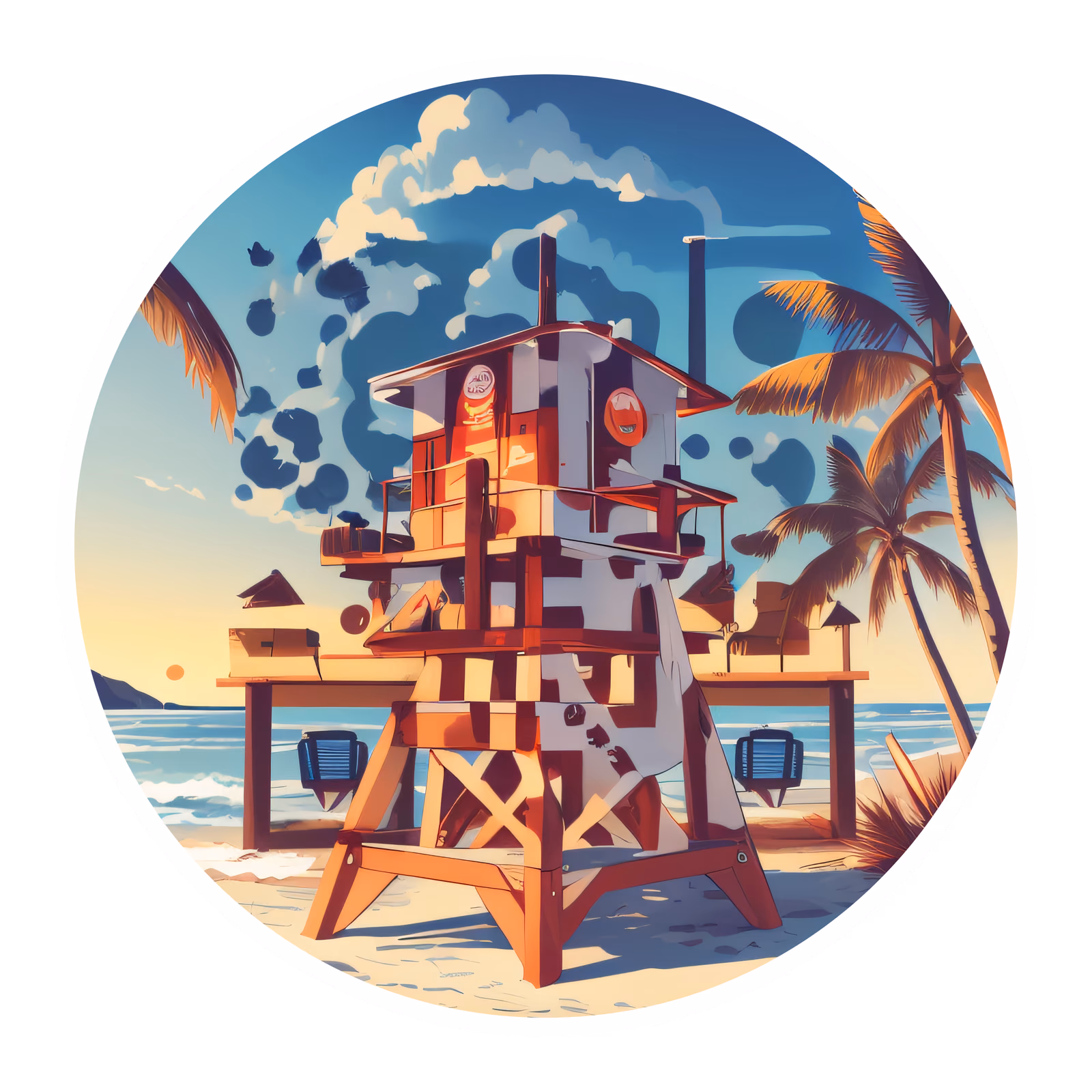 Retro Lifeguard Tower Beach Vector QR Code for Stickers — image 1