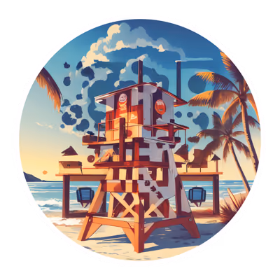 Retro Lifeguard Tower Beach Vector QR Code for Stickers — image 1