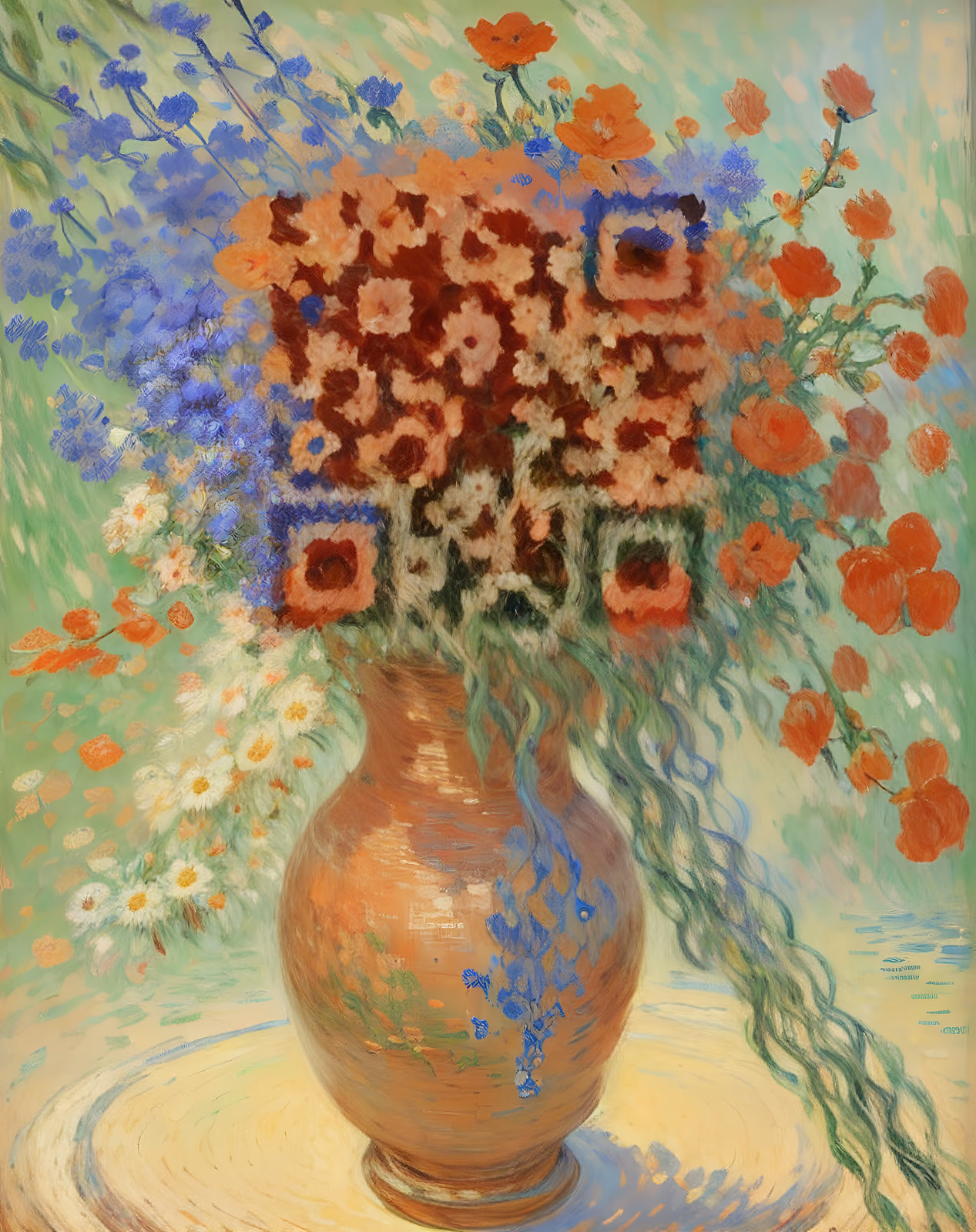 Cornflower and Poppy Vase Impressionist QR Code Art — image 1