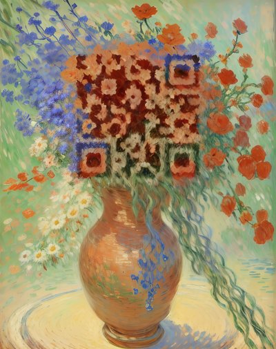 Cornflower and Poppy Vase Impressionist QR Code Art