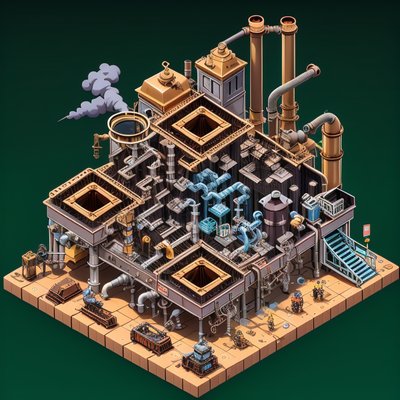 Isometric Steampunk Factory QR Code for Posters