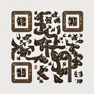 Gold Ink Brush Calligraphy QR Code Art