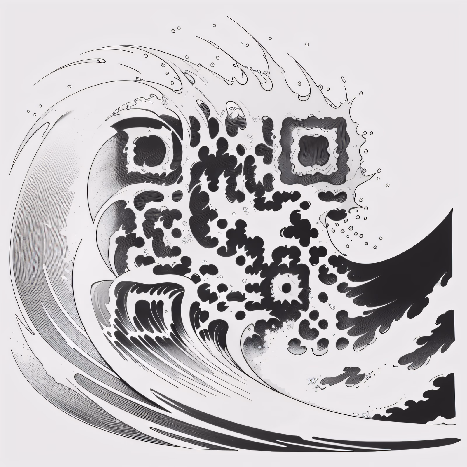 Разбивающаяся океанская волна в стиле татуировки тушью: QR-код для временных тату — изображение 1