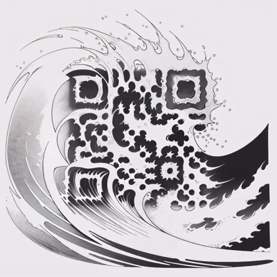 Разбивающаяся океанская волна в стиле татуировки тушью: QR-код для временных тату — изображение 1