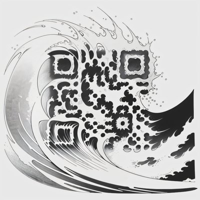 Crashing Ocean Wave Ink Tattoo QR Code for Temporary Tattoos