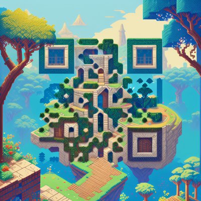 Pixel Art Lost Island Ruins QR Code for Posters
