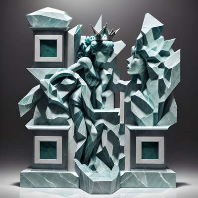 Faceted Marble Queen Sculpture QR Code Art
