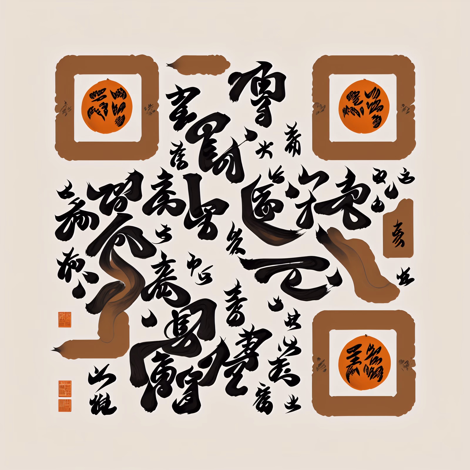毛笔书法墨字二维码艺术 — 图片 1