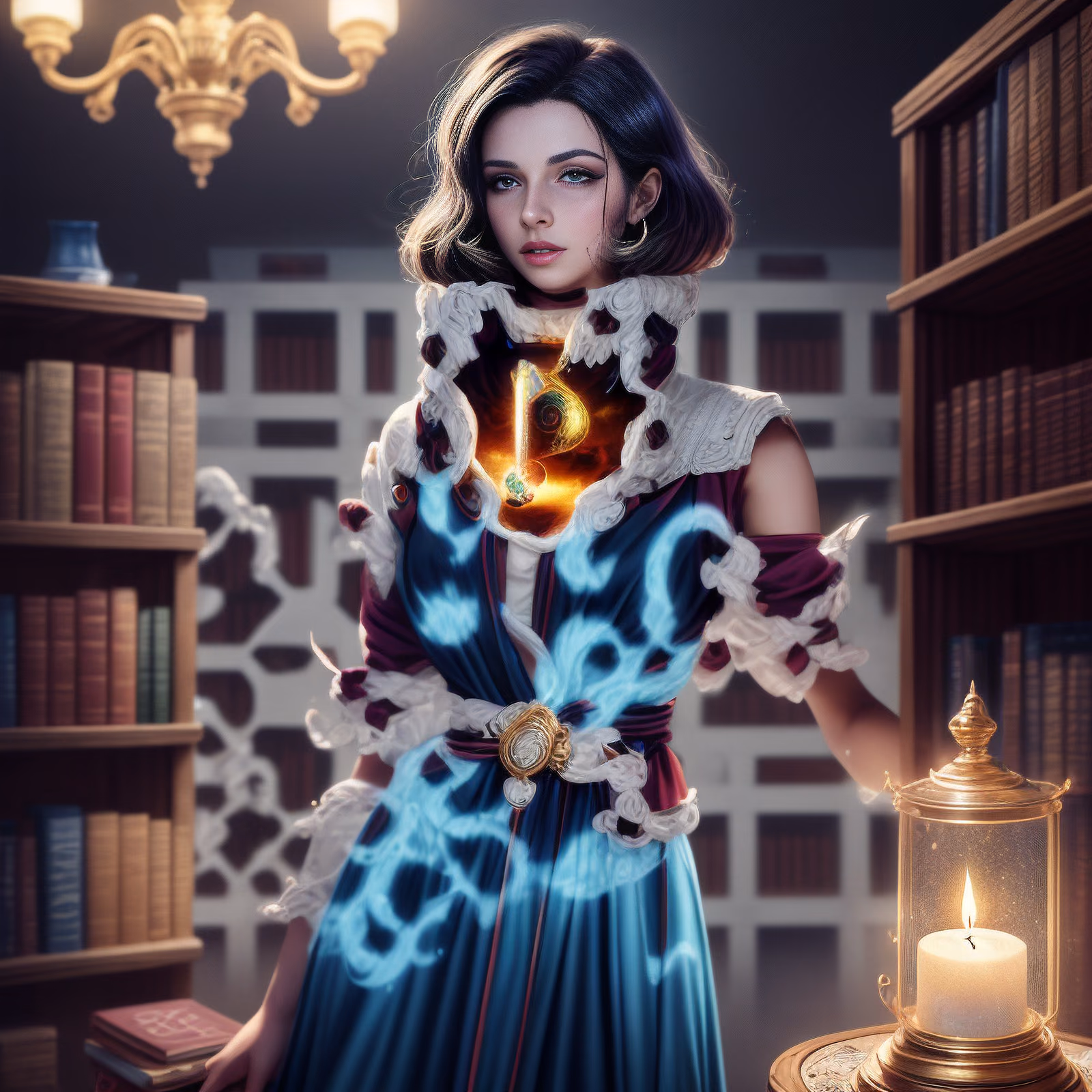 Sorceress in Library 3D Render QR Code for Posters — image 1