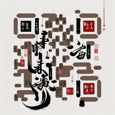 Chinese Ink Calligraphy Red Seals QR Code Art