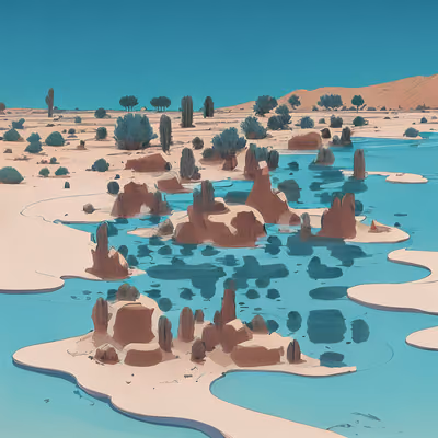 Desert Lake Oasis Vector QR Code Art — image 1