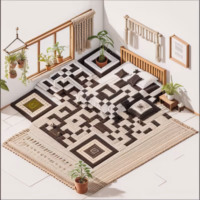 Isometric Bohemian Bedroom QR Code Art — image 1