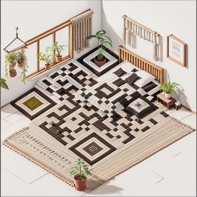 Isometric Bohemian Bedroom QR Code Art
