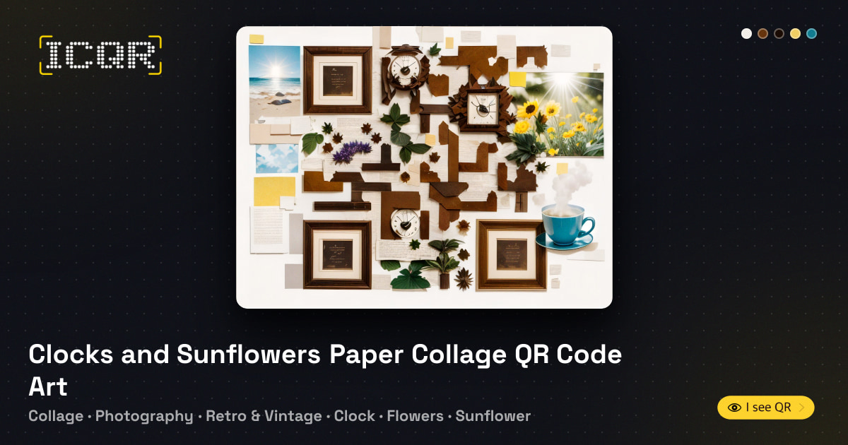 Clocks and Sunflowers Paper Collage QR Code Art • ICQR