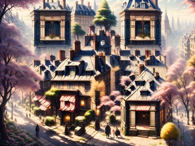Parisian Blossom Street Matte Painting QR Code Art
