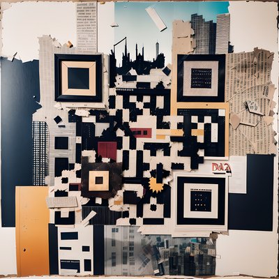 Newspaper Cityscape Paper Collage QR Code for Posters