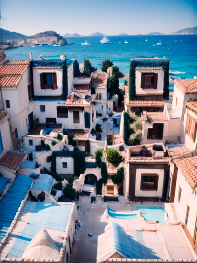 Mediterranean Rooftop Sea View Photography QR Code for Posters — image 1