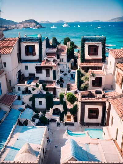 Mediterranean Rooftop Sea View Photography QR Code for Posters