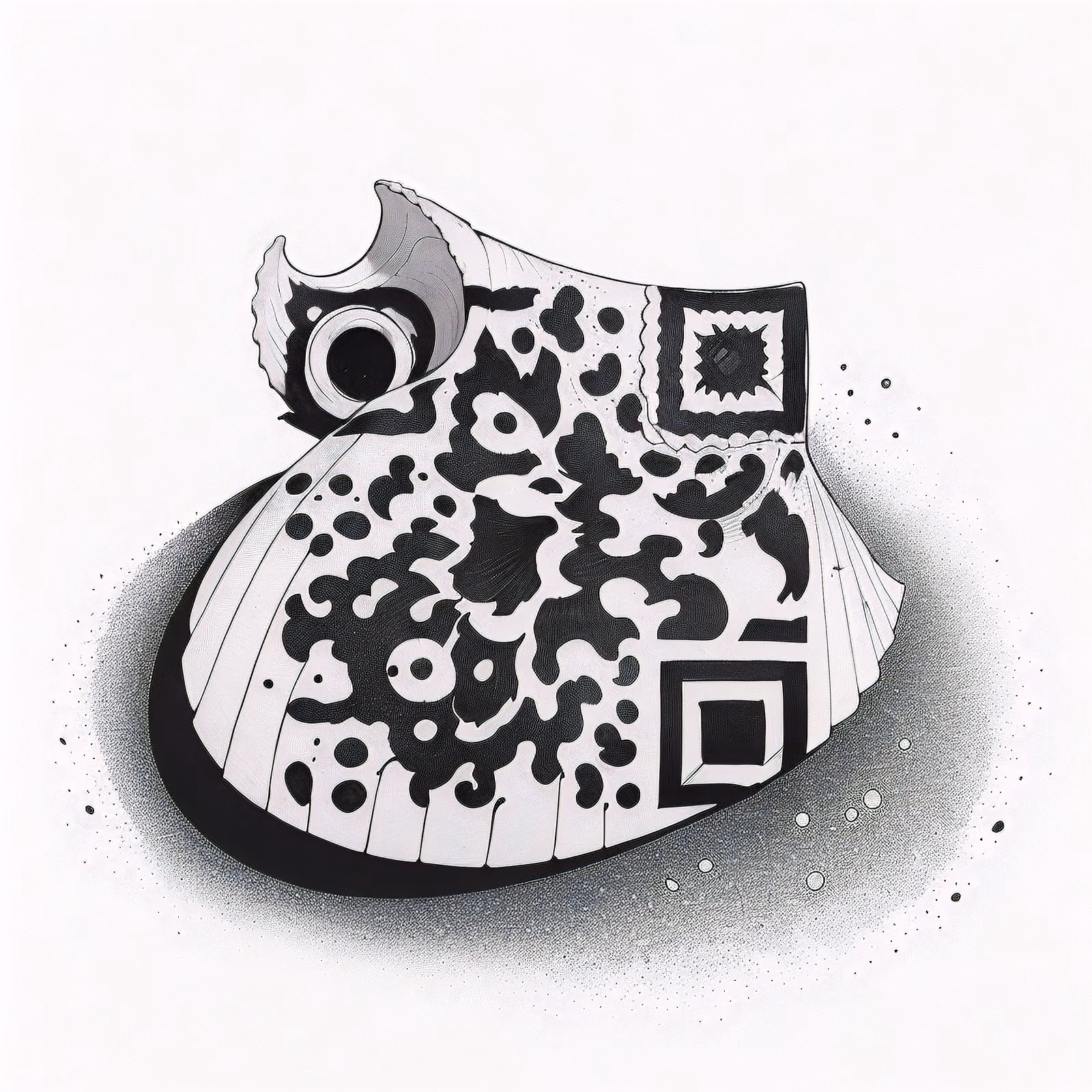 QR-код в стиле татуировки тушью с ракушкой для временных татуировок — изображение 1
