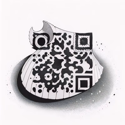 QR-код в стиле татуировки тушью с ракушкой для временных татуировок — изображение 1