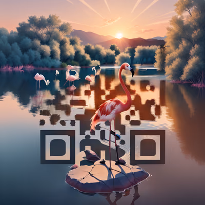 Flamingo Lake Sunset Digital Painting QR Code Art — image 1