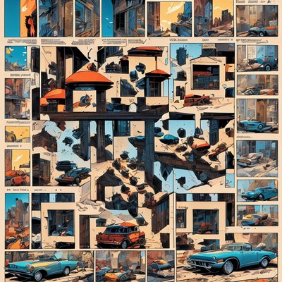Comic Panel Car City Illustration QR Code for Posters