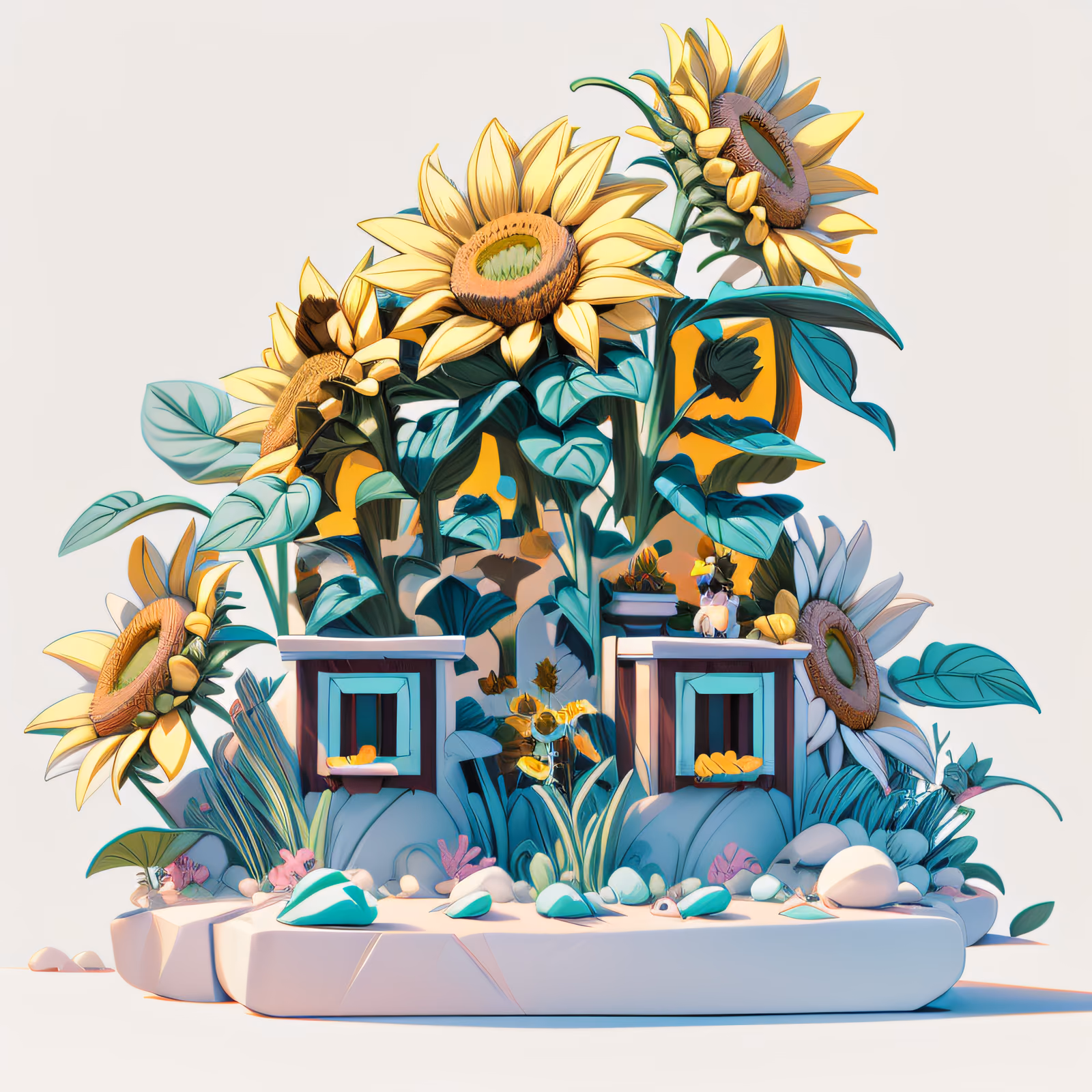Sunflower Garden Diorama 3D QR Code Art — image 1