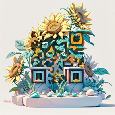 Sunflower Garden Diorama 3D QR Code Art