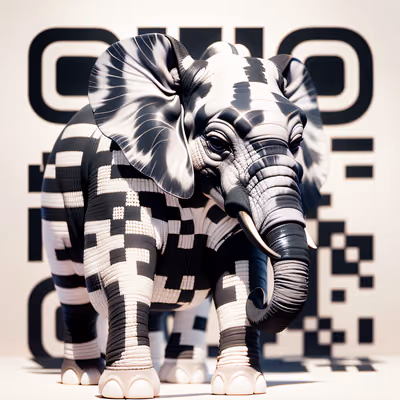 黑白小象3D渲染二维码艺术,适用于海报 — 图片 1