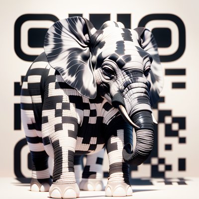 Monochrome Elephant 3D Render QR Code for Posters