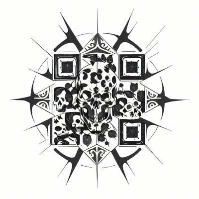 Skull Geometric Tattoo Ink QR Code for Temporary Tattoos