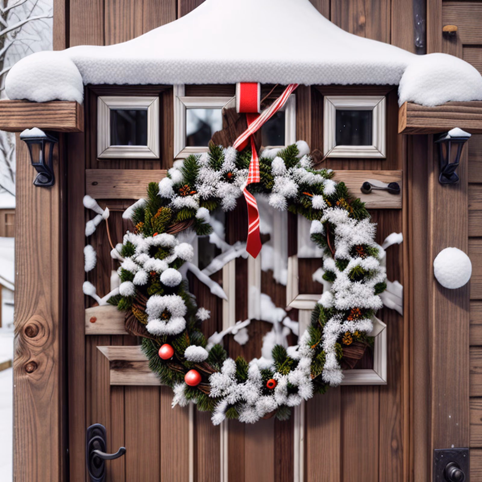 Snowy Christmas Wreath Door QR Code for Greeting Cards — image 1